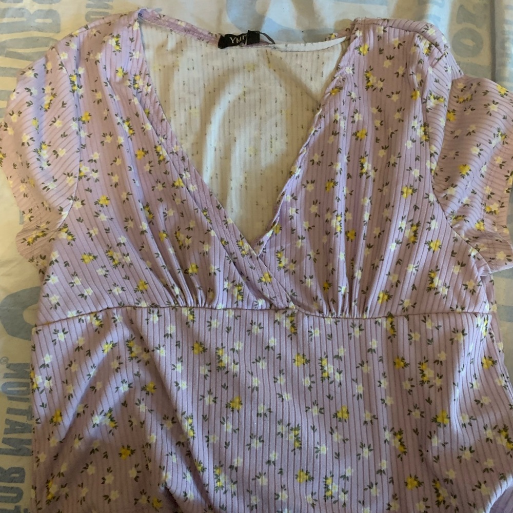 Purple crop top with white flowers Size XL